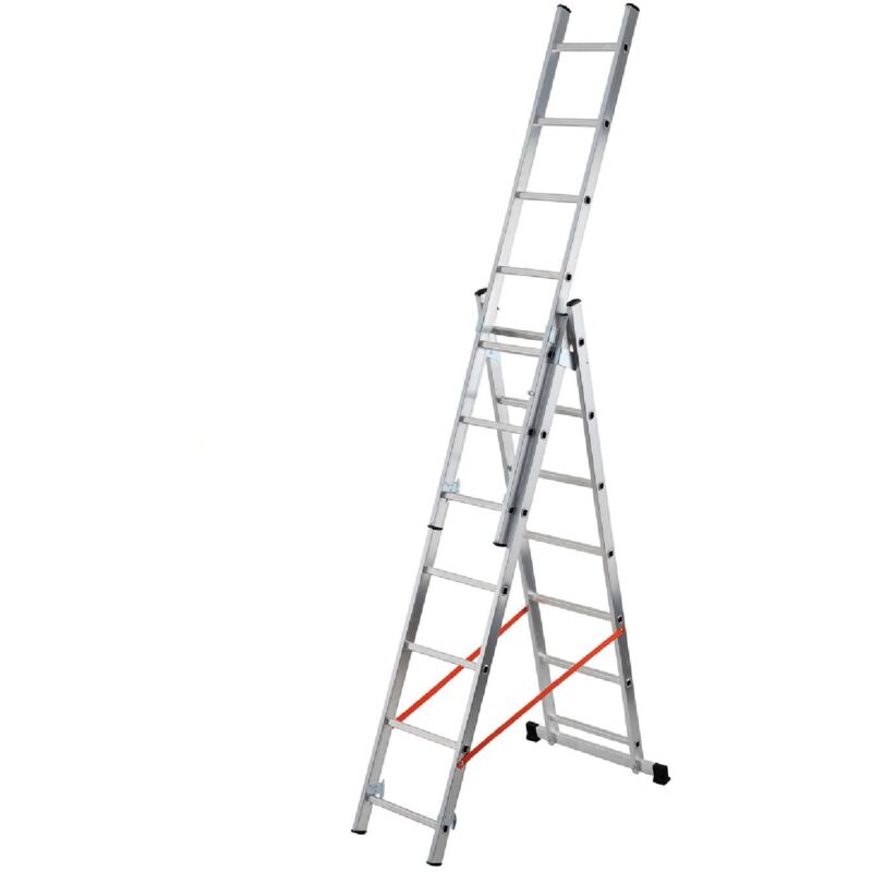 immagine 0 del prodotto scala a tre elementi in alluminio utilizzabile a sfilo o a cavalletto con dispositivo antisfilo 3 x 9 gradini