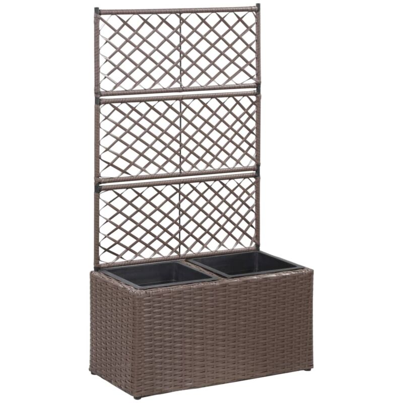 foto del prodotto vidaxl letto rialzato traliccio 2 vasi 58x30x107 cm polyrattan marrone