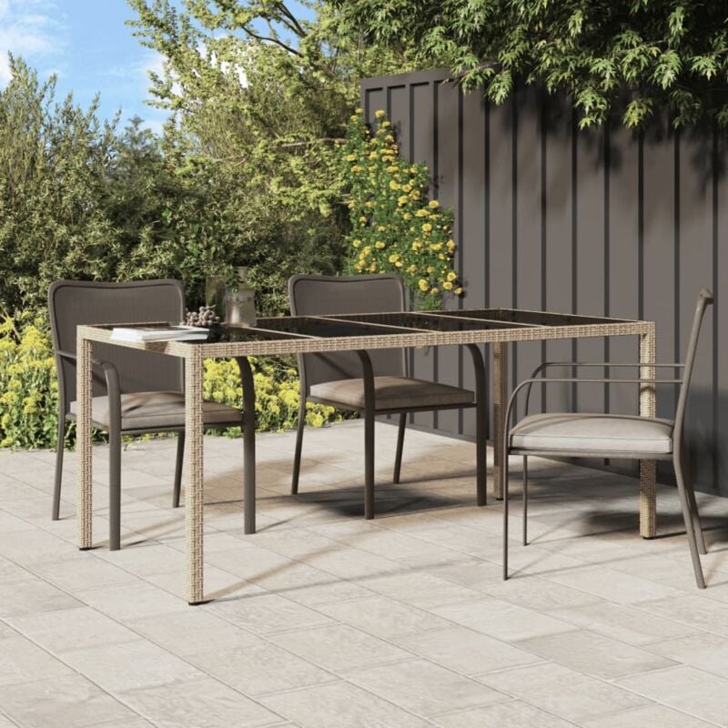 foto del prodotto tavolo giardino beige 190x90x75 cm vetro temperato polyrattan vidaxl
