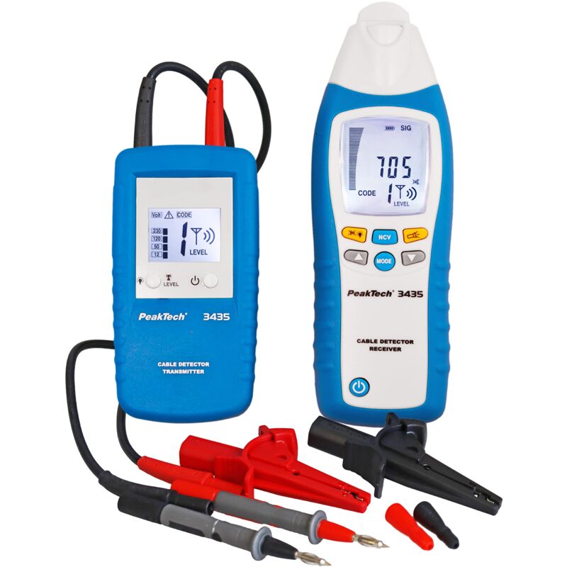foto del prodotto 3435 rilevatore di cavi con trasmettitore e ricevitore, voltmetro, rileva cortocircuiti, fusibili, tubi, inclusi pareti, soffitti e pavimenti