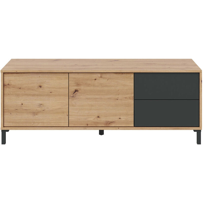 foto del prodotto credenza, madia moderna a 2 ante, buffet da soggiorno, mobile porta tv, madia con piedini per salotto, cm 130x41h47, rovere nodi e antracite