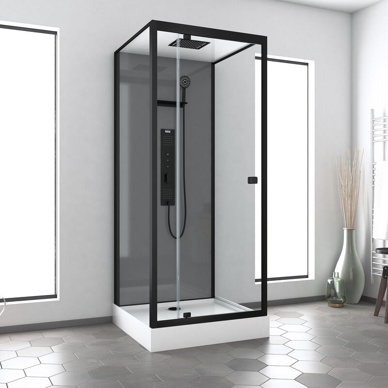 foto del prodotto cabina doccia idromassaggio 90x90x215 cm fondi grigi profili nero opaco grey style