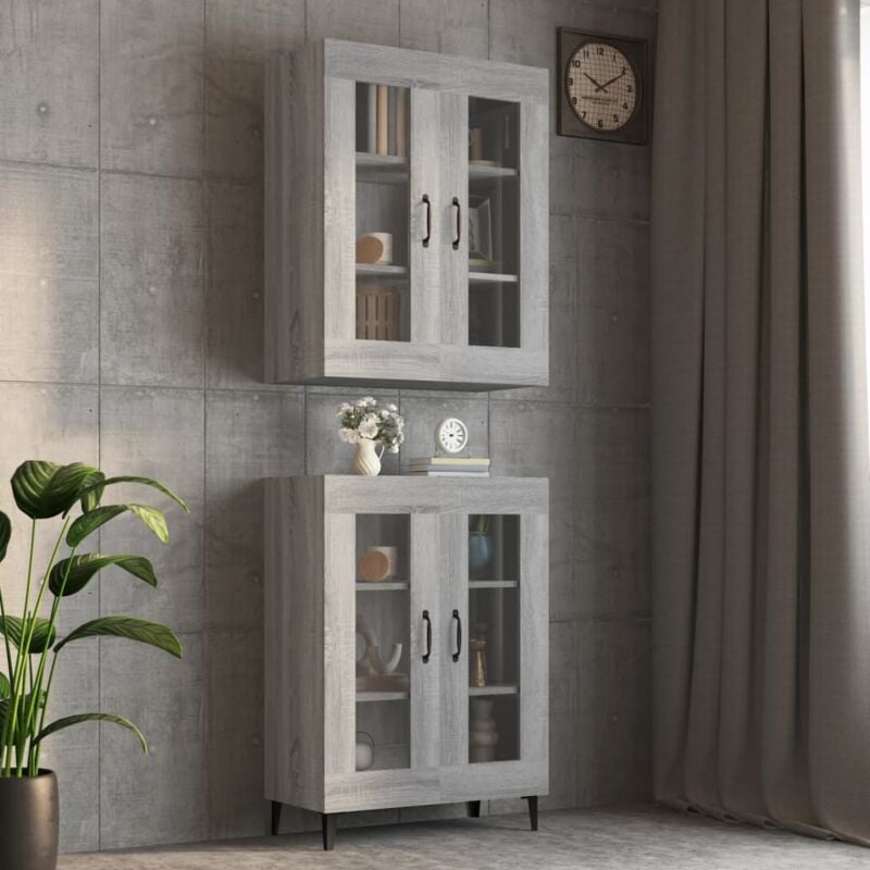 foto del prodotto vidaxl armadietto pensile a parete grigio sonoma 69,5x34x90 cm