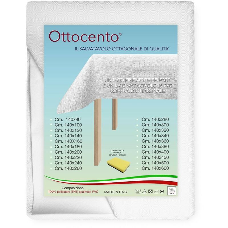 foto del prodotto sottotovaglia mollettone salva tavolo proteggi tavolo bianco gommato antiscivolo con spugna rubby cm. 140x600