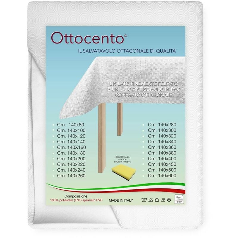 foto del prodotto sottotovaglia mollettone salva tavolo proteggi tavolo bianco gommato antiscivolo con spugna rubby cm. 140x180