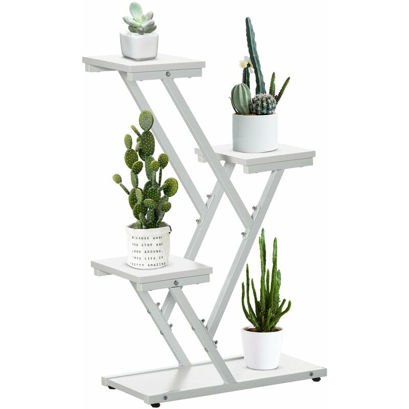 immagine 0 del prodotto giordanoshop scaletta portavasi a 4 livelli per interni ed esterni 50,5x24x81 cm in mdf e acciaio bianco