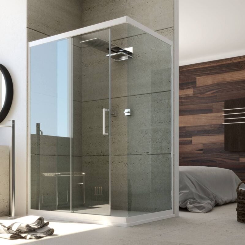 immagine 0 del prodotto box doccia angolare in pvc profilo bianco h 200 mod. glax 80x120 cm vetro trasparente