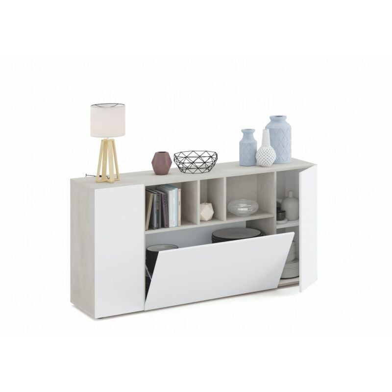 foto del prodotto abitare credenza 150x41 cm bianco opaco e cemento con tre ante empoli