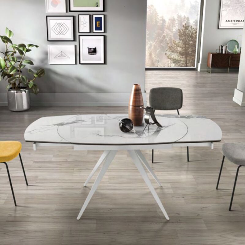 foto del prodotto tavolo allungabile 180 cm piano gre s porcellanato effetto marmo bianco achille