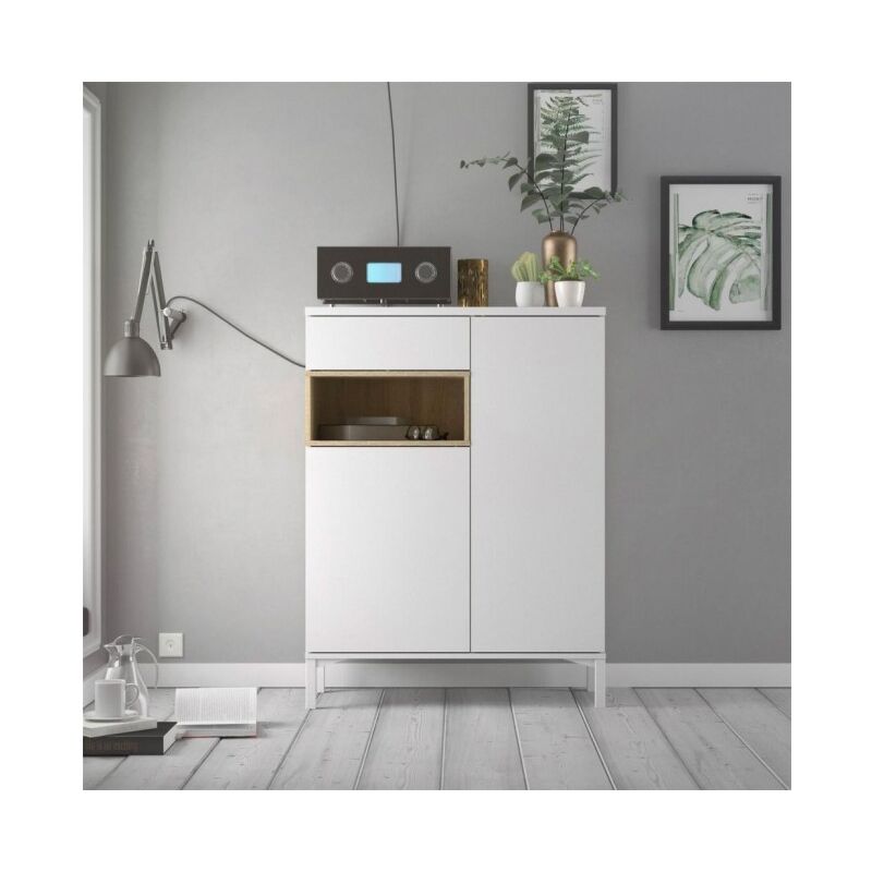 foto del prodotto madia 89 x 119 h cm bianco opaco e rovere fidenza