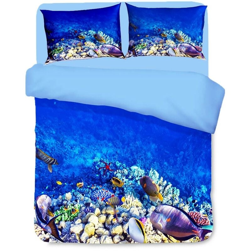foto del prodotto tex family copripiumino rasatello hd fotografico pesci tropicali barriera corallina cm. 155x200