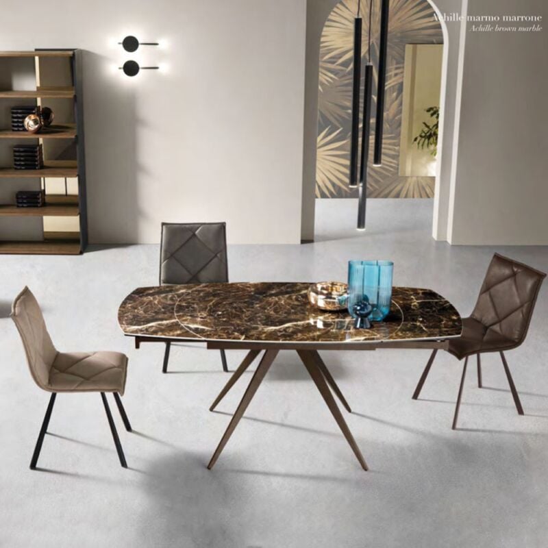 foto del prodotto tavolo allungabile 180 cm piano gre s porcellanato effetto marmo marrone achille