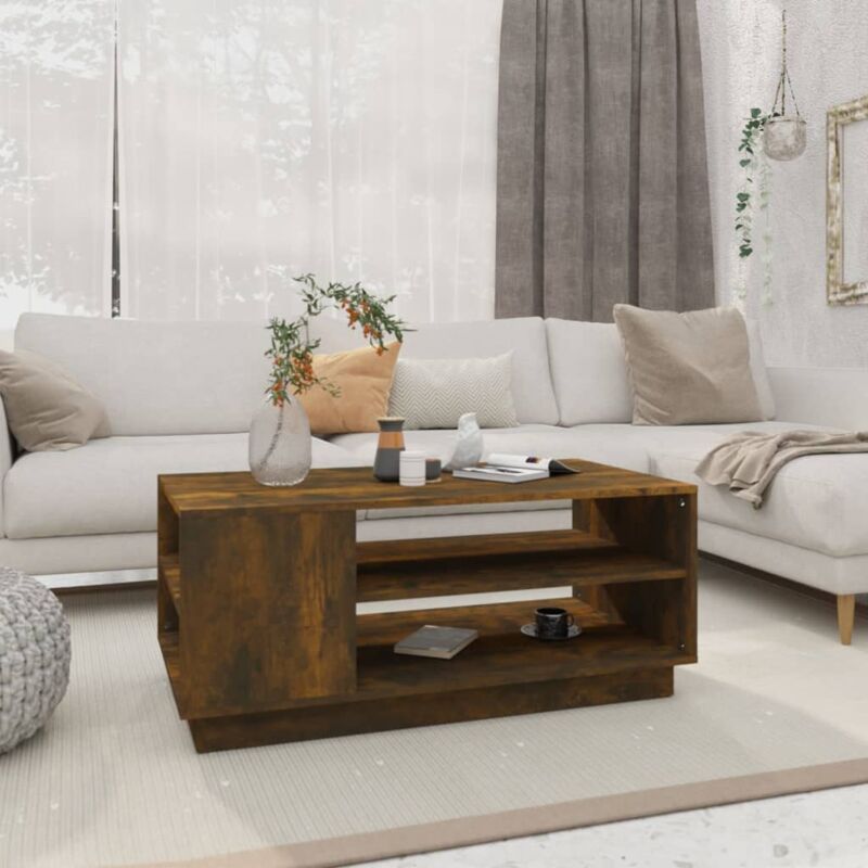 foto del prodotto vidaxl tavolino da salotto rovere fumo 102x55x43 cm in truciolato