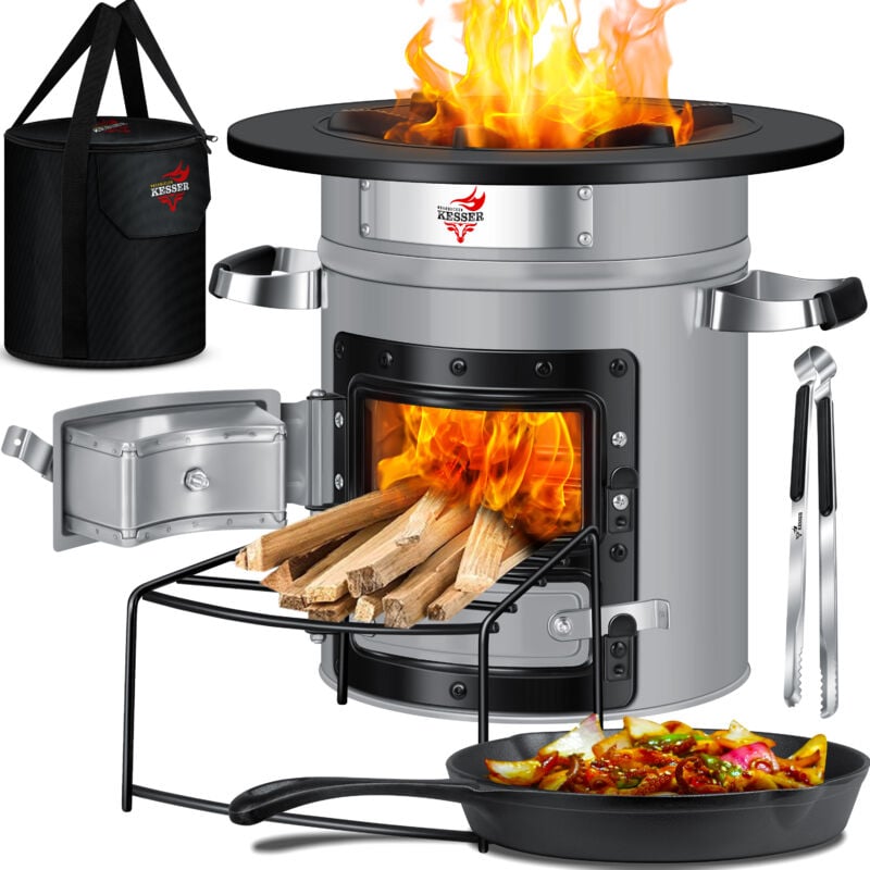 foto del prodotto kesser rocket stove incl. padella per grigliare in ghisa con borsa per il trasporto dutch oven bbq rocket wood stove camping cooker camping grill