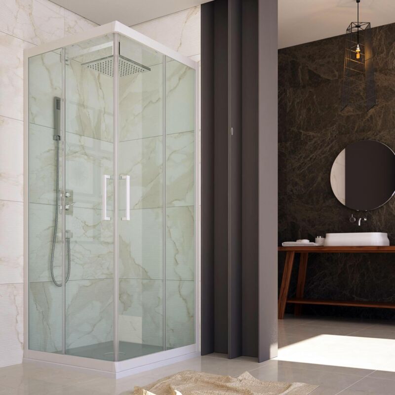 immagine 0 del prodotto box doccia angolare in pvc profilo bianco h 200 mod. lite 80x100 cm vetro trasparente