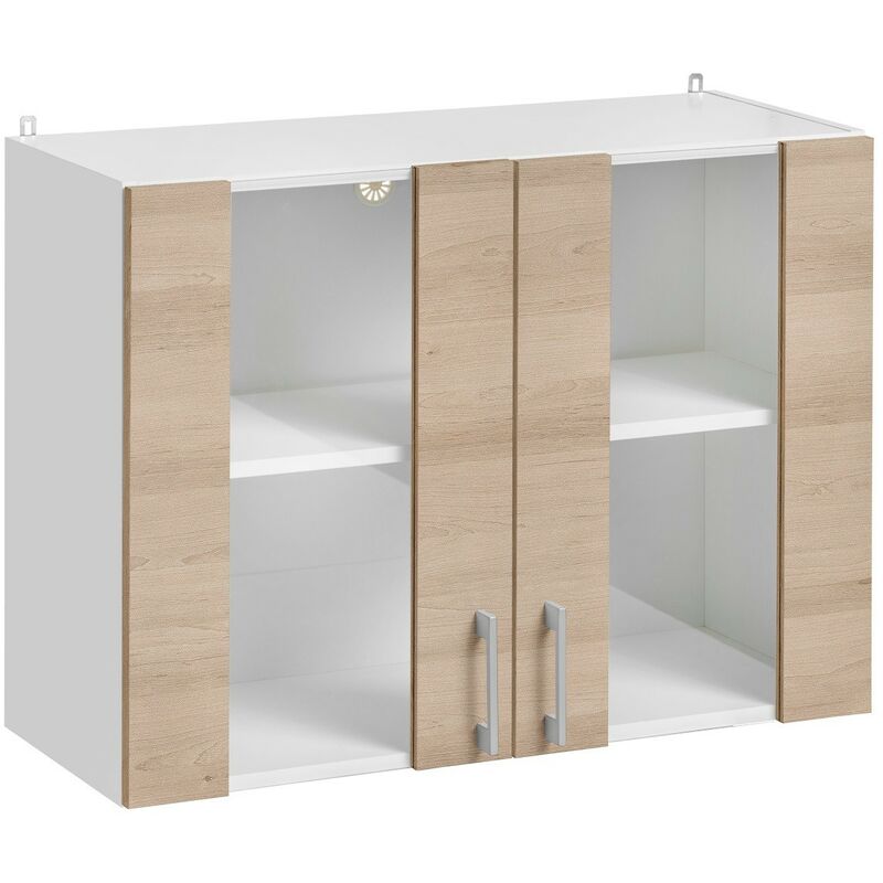foto del prodotto mobile pensile da cucina eco quercia naturale a 2 ante vetrate l 80 cm