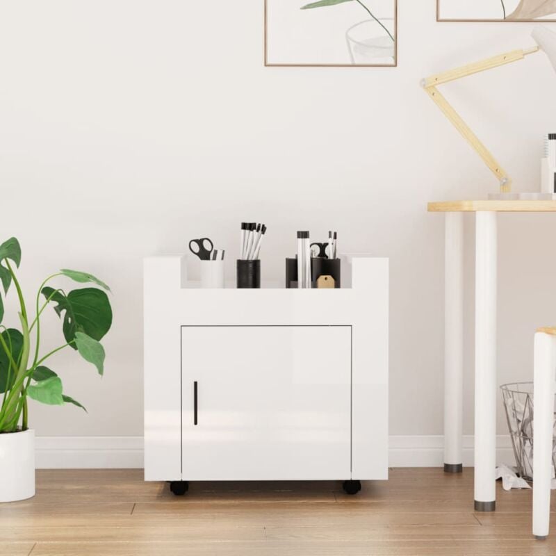 foto del prodotto vidaxl carrello scrivania bianco lucido 60x45x60 cm legno multistrato