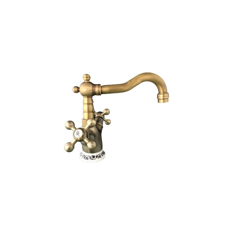 foto del prodotto rubinetto bagno per lavabo vintage bronzato stile antico ceramica piletta inclusa