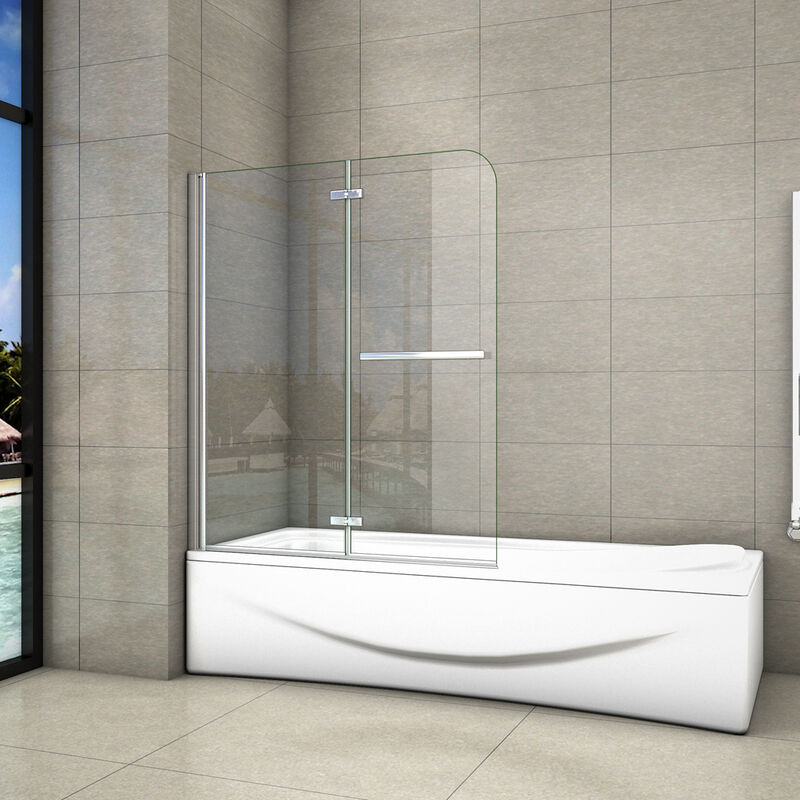 foto del prodotto 140 cm sopravasca parete vasca da bagno due ante movibili con maniglia portasciugamani vetro 6 mm temperato anticalcare 90 cm