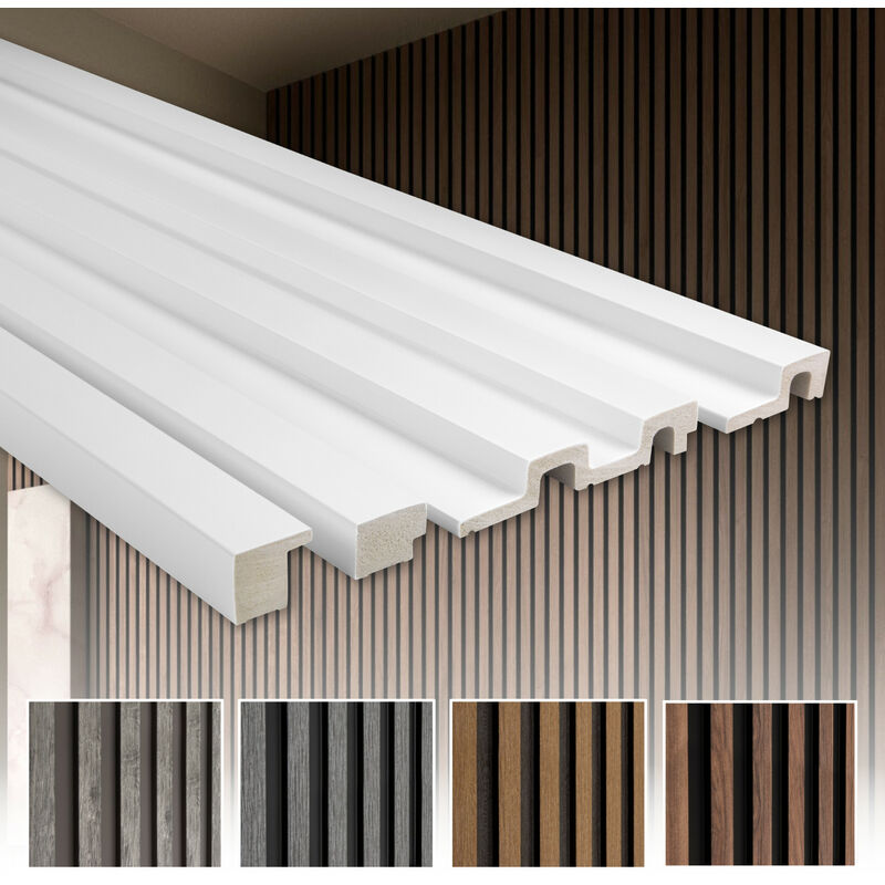 foto del prodotto parete a lamelle 2 metri pannelli hdps pannelli acustici rivestimento della parete ottica in legno bianco, pezzo campione 20 cm 