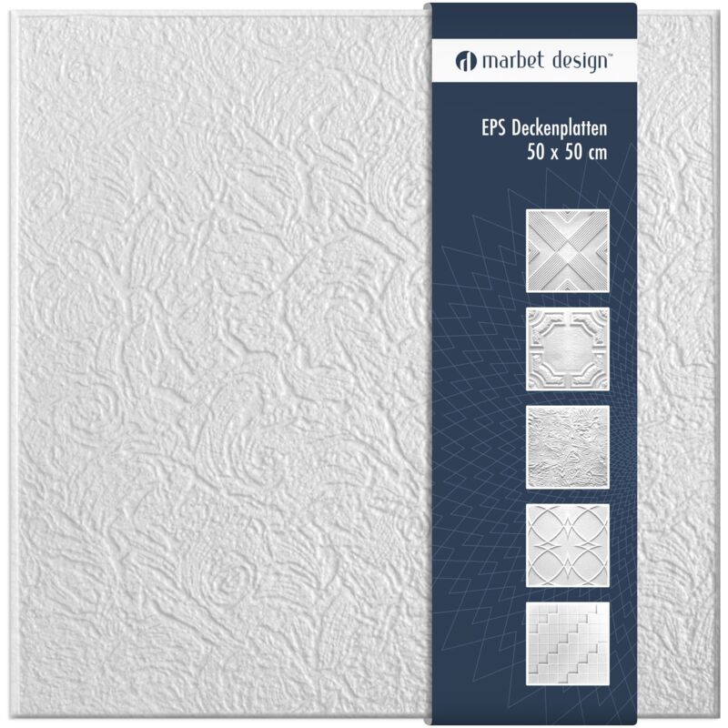 foto del prodotto piastrelle per soffitto in polistirolo eps bianco 50x50cm confezione economica 2 m 8 pannelli, tisza marbet design