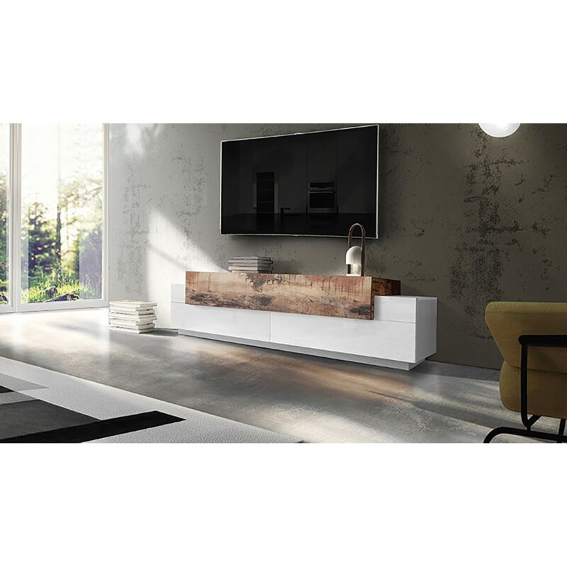 foto del prodotto altri porta tv bianco acero credenza con ante a ribalta 200 basso soggiorno