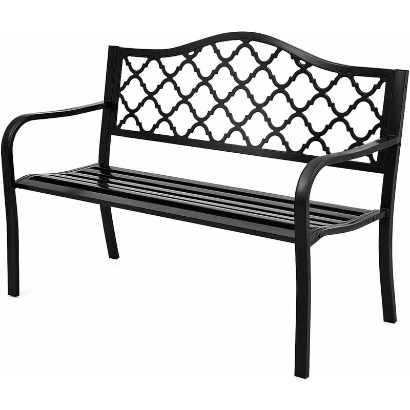 foto del prodotto costway panchina da esterno metallo, panca da esterno con schienale squisito, braccioli ergonomici e sedile ampio, panchina da giardino, balcone e