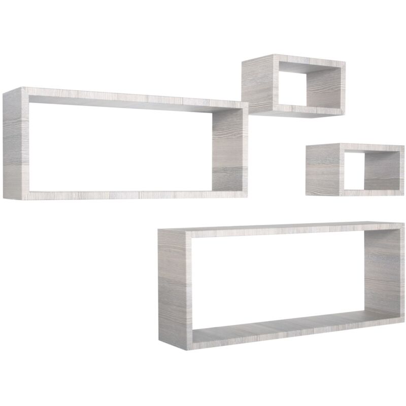 foto del prodotto mensola da parete scaffale cubo set 4 pezzi rovere grigio salotto camera soggiorno moderno merlino