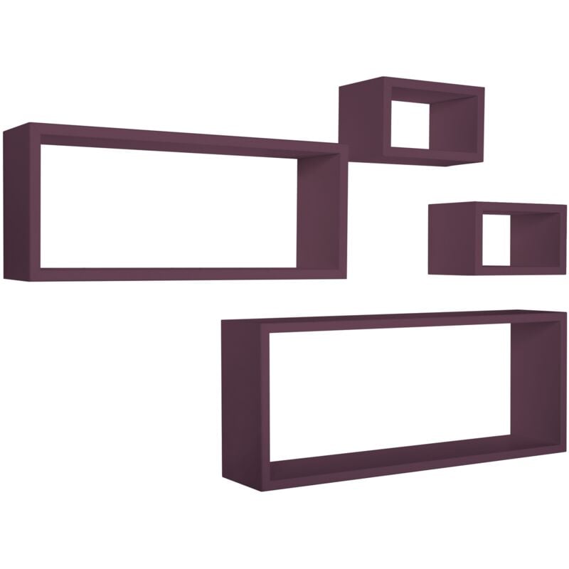 foto del prodotto mensola da parete scaffale cubo set 4 pezzi viola salotto camera soggiorno moderno merlino