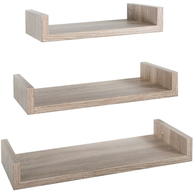 foto del prodotto set 3 mensole parete rovere naturale scaffale salotto soggiorno camera moderno calamita maxi