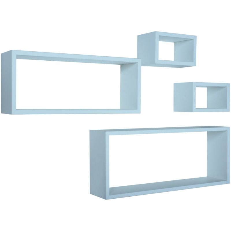 foto del prodotto mensola da parete scaffale cubo set 4 pezzi azzurro salotto camera soggiorno moderno merlino