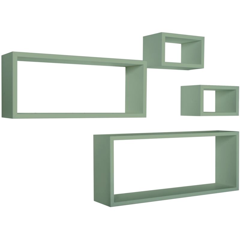 foto del prodotto mensola da parete scaffale cubo set 4 pezzi verde acqua salotto camera soggiorno moderno merlino