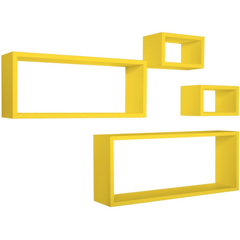 foto del prodotto mensola da parete scaffale cubo set 4 pezzi gialo salotto camera soggiorno moderno merlino