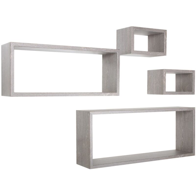 foto del prodotto mensola da parete scaffale cubo set 4 pezzi rovere grigio nuovo salotto camera soggiorno moderno merlino