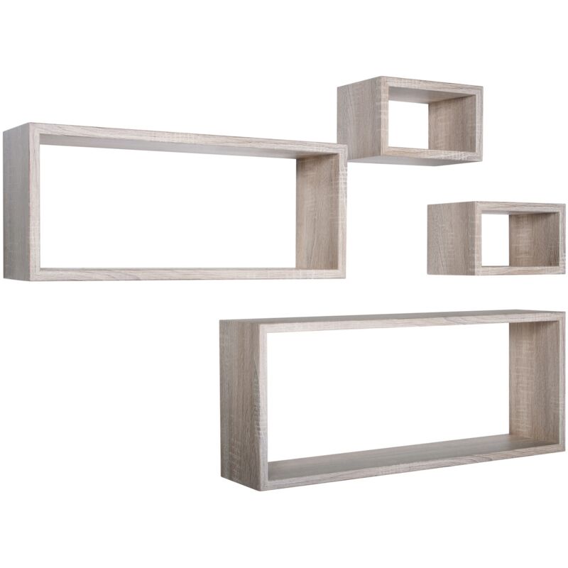 foto del prodotto mensola da parete scaffale cubo set 4 pezzi rovere salotto camera soggiorno moderno merlino