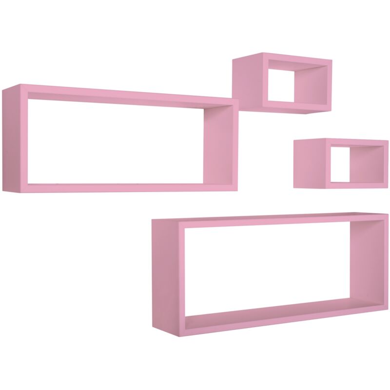 foto del prodotto mensola da parete scaffale cubo set 4 pezzi rosa salotto camera soggiorno moderno merlino