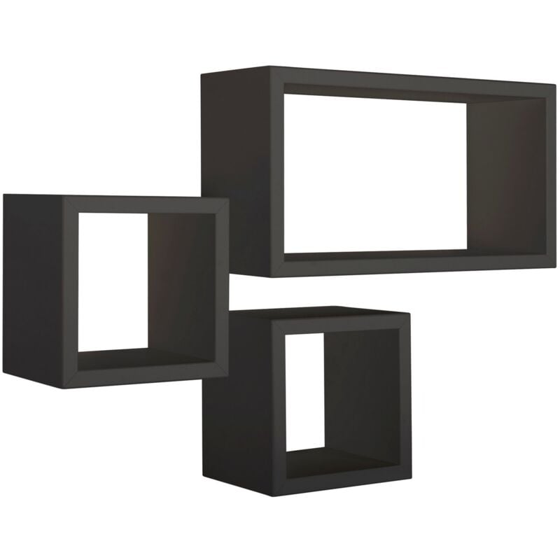 foto del prodotto mensola cubo 3 pz scaffale salotto nero soggiorno camera moderno trib 