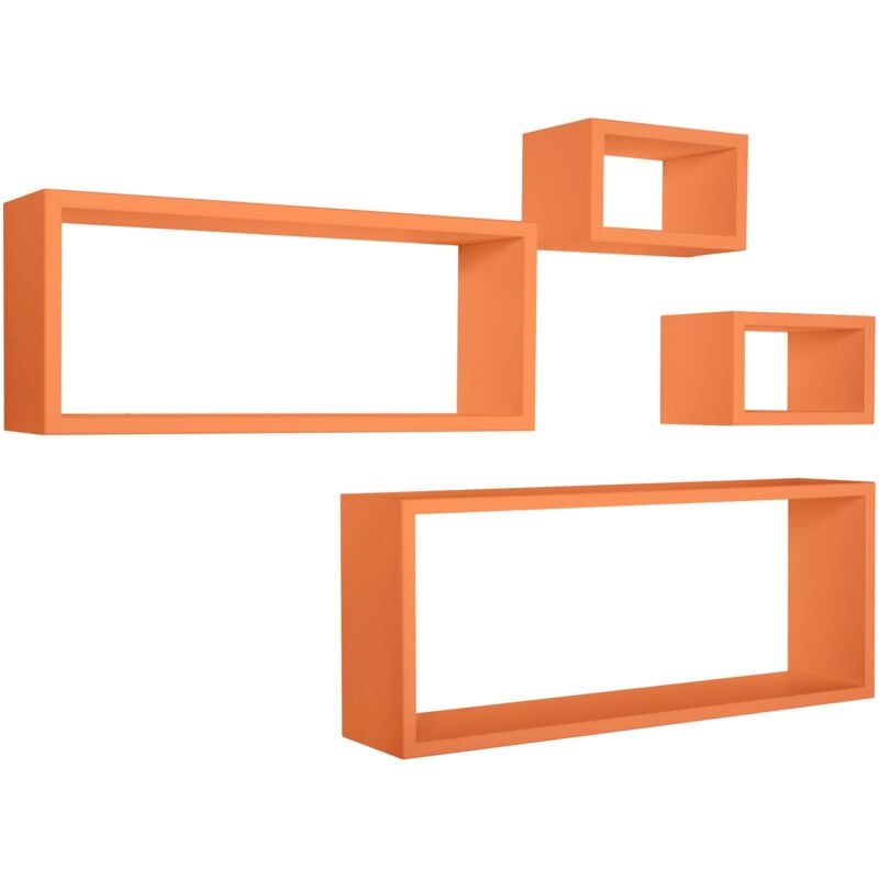 foto del prodotto mensola da parete scaffale cubo set 4 pezzi arancione salotto camera soggiorno moderno merlino