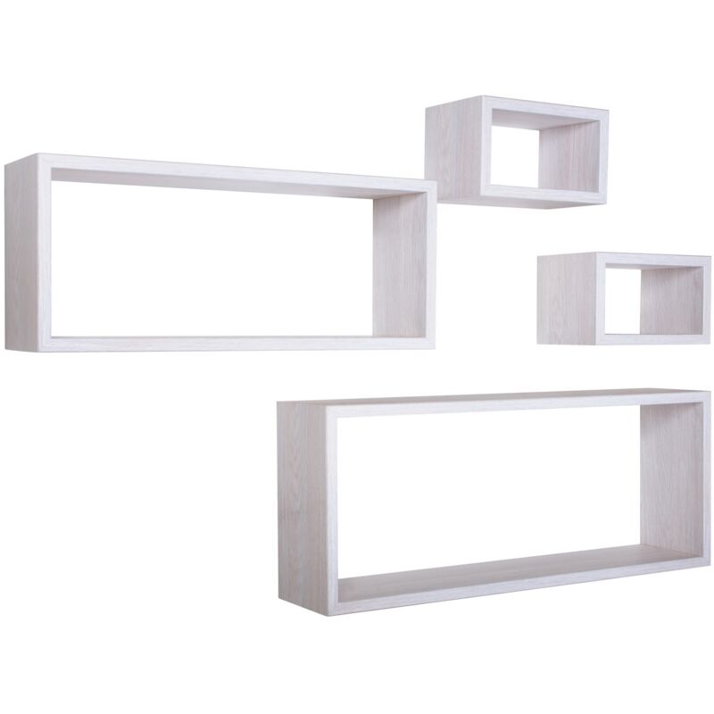 foto del prodotto mensola da parete scaffale cubo set 4 pezzi rovere bianco salotto camera soggiorno moderno merlino