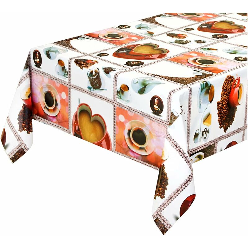 foto del prodotto tovaglia antimacchia cucina moderna tela cerata felpata proteggi copri tavolo caff tazzina cuore 140x180 cm