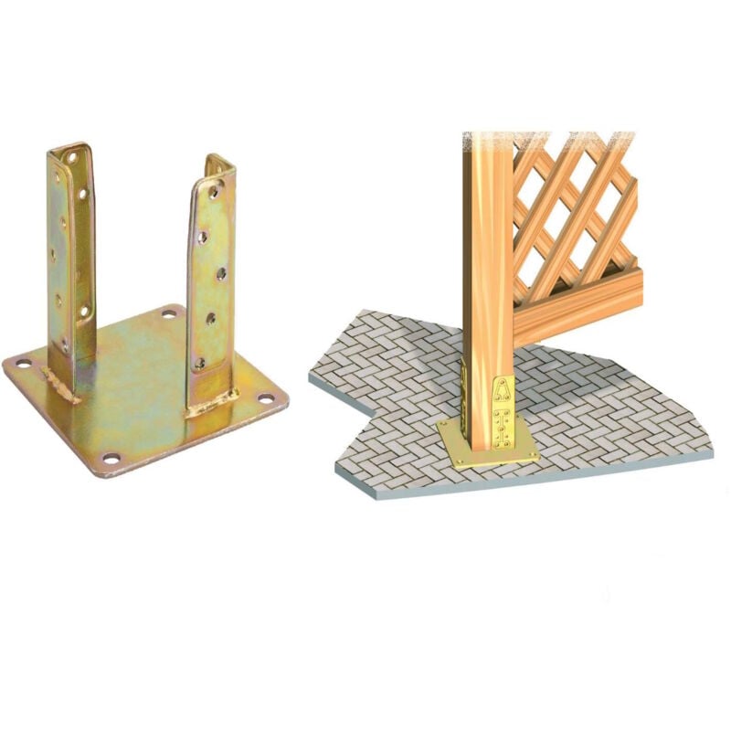 foto del prodotto staffa per fissare fissaggio palo pali legno pannello grigliato gazebo 6x6 cm
