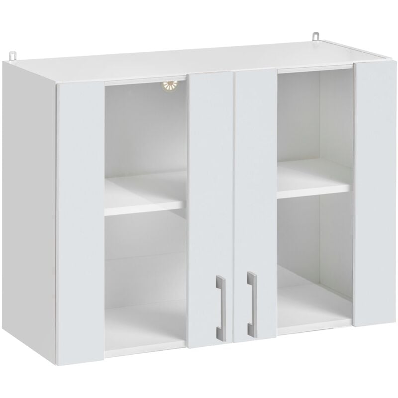 foto del prodotto mobile pensile da cucina eco bianco brillante a 2 ante vetrate l 80 cm