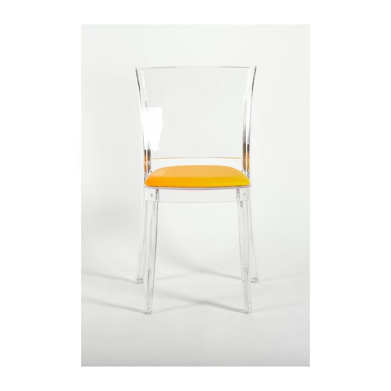immagine 0 del prodotto sedia trasparente con cuscino imbottita lucienne ecopelle nabuk colore cuscino giallo arancio