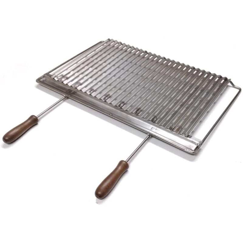 foto del prodotto graticola in acciaio inox per barbecue camino stufa con manici legno smontabili scegli la misura 67x40 cm