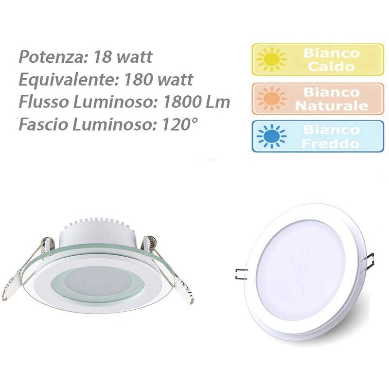 foto del prodotto pannello led slim incasso bordo in vetro 18 watt cct tre colorazione di luce calda fredda naturale tondo