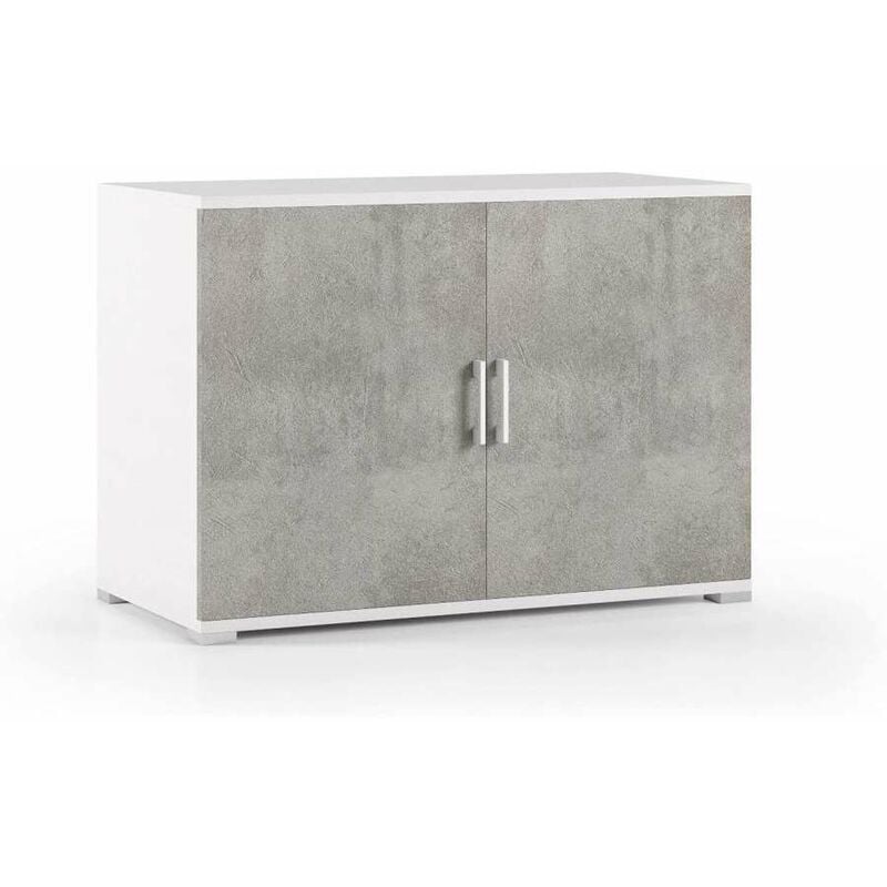 foto del prodotto mobiletto doppia anta bianco e cemento 90x45x66 cm mobili terraneo