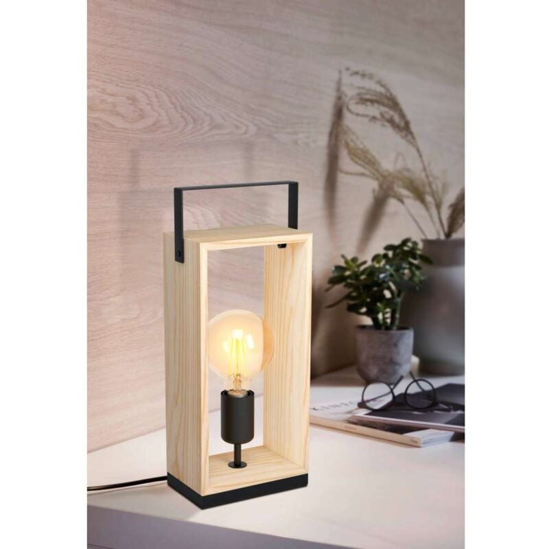 foto del prodotto eglo lampada da tavolo famborough e27 40w legno e nero