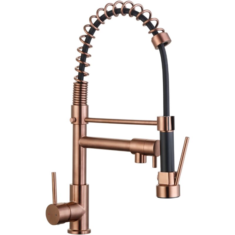 foto del prodotto 35206516 miscelatore lavello cucina rame con bocca girevole 360 e doccetta estraibile, rubinetto cucina professionale con doccetta estraibile in