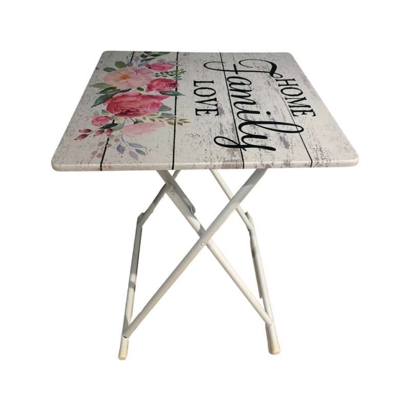foto del prodotto tavolino family love pieghevole shabby 60 x 60 x 73 cm bianco e rosa