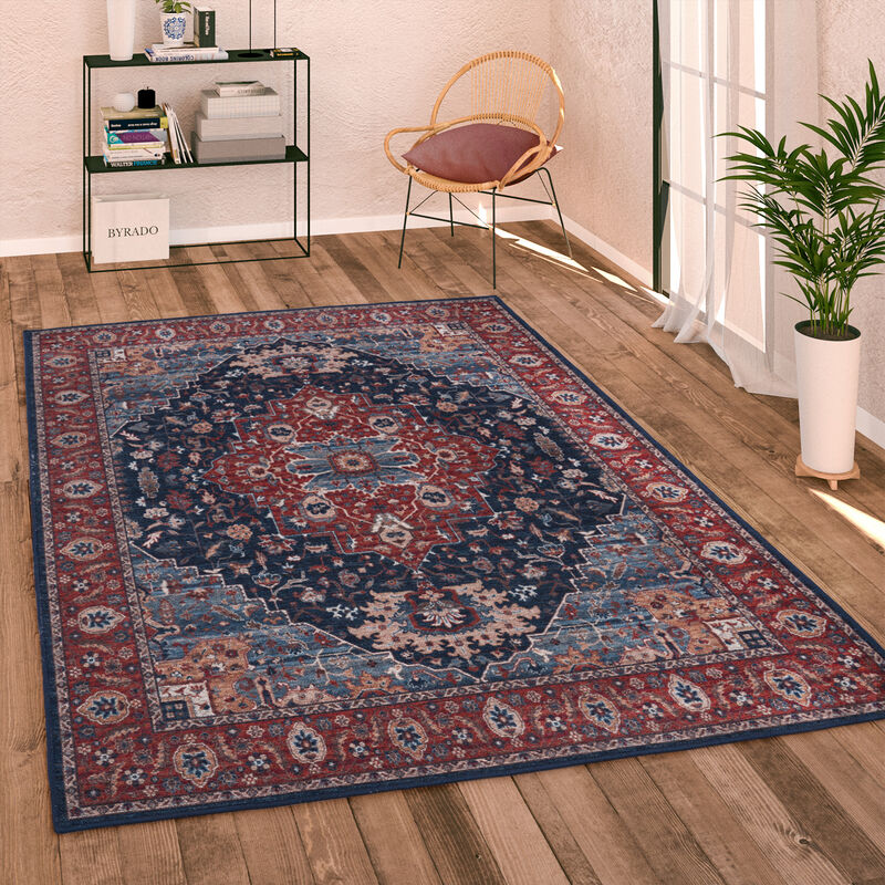 foto del prodotto paco home tappeto salotto soggiorno tessuto liscio vintage persiano motivo bordura lavabile 120 cm tondo, rosso 2